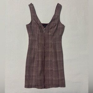 Plaid Zip-Front Sleeveless Dress
